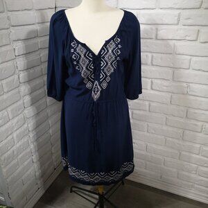 B Boutique by Evergreen Ladies Size Large Navy w/White Pattern 3/4 Sleeves Dress